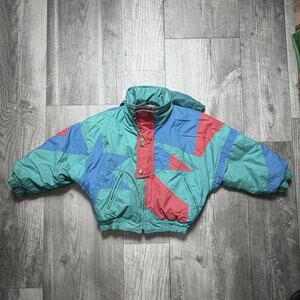 Vintage 90s Kids Color Block Coat Size 6